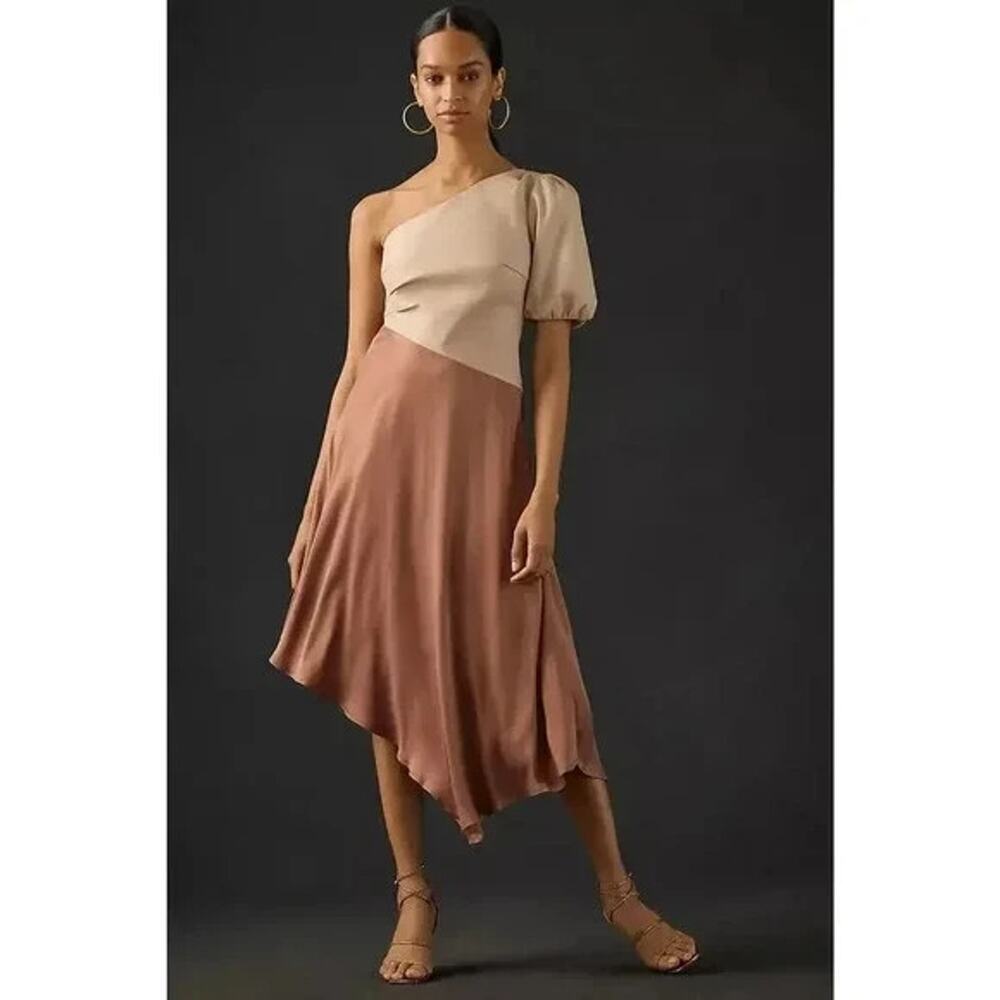 NWD Anthropologie Faux Leather One-Shoulder Asymmetrical Midi Dress Sz 2 #7H456